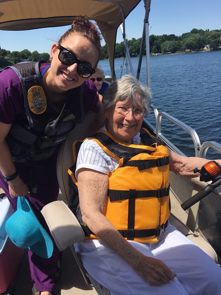 Caregiver sharing a warm moment with a senior resident